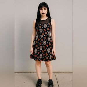 Hot Topic Day Of The Dead Dress S Skull Candy Mini Flowers Lace Keyhole Neck Sle